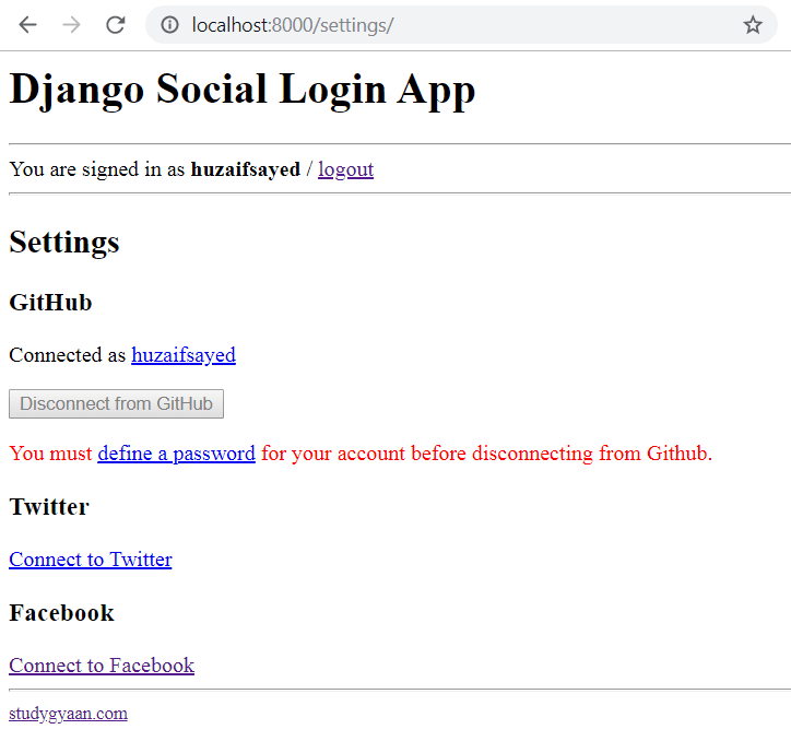 Django Social Login Settings Page