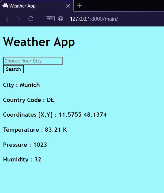 Output of Weather App