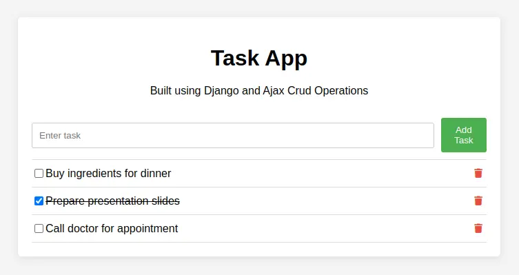 Django AJAX CRUD Tutorial with Task Example