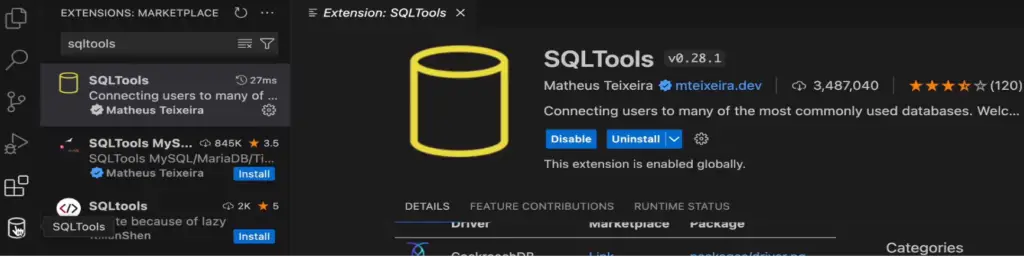 Install SQLTools from VS Code Extension Marketplace